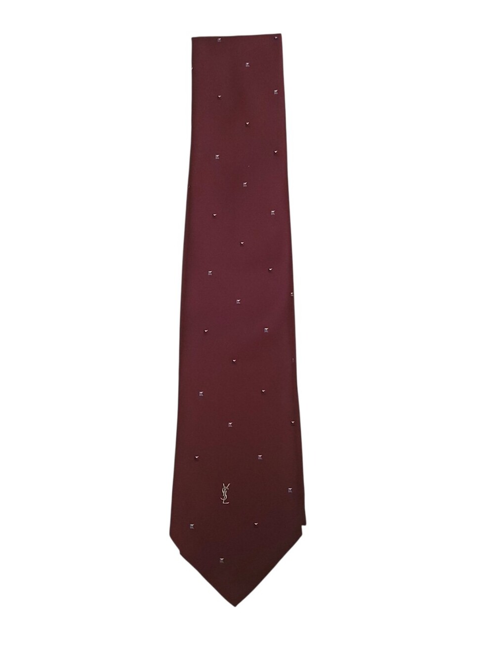 Vintage YSL Yves Saint Laurent Tie Maroon Square Dot Classic Pointed Necktie